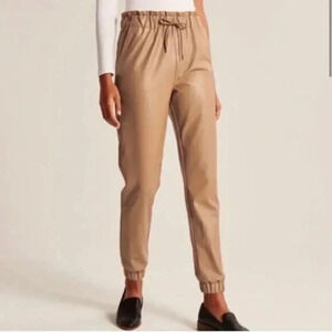 Abercrombie Faux Leather High Rise Jogger Pants Size XS Camel Brown Pockets